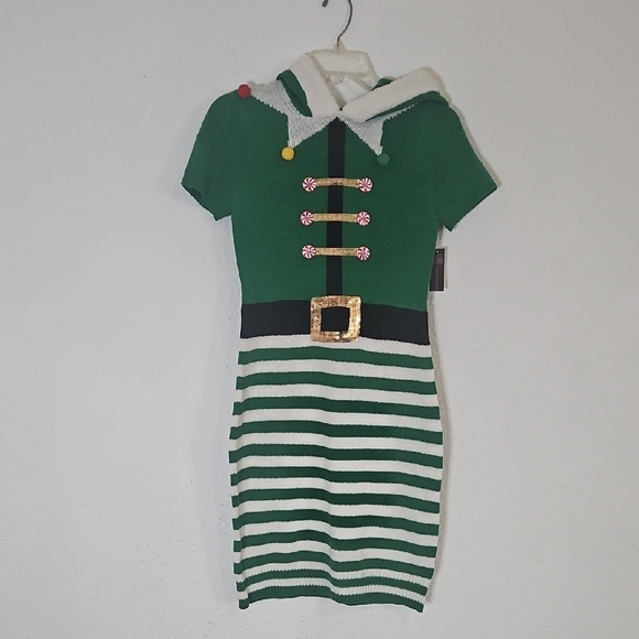 No Boundaries Dresses & Skirts - Ugly CHRISTMAS No Boundaries Holiday Green and White Striped Elf Dress Sz XS (1)